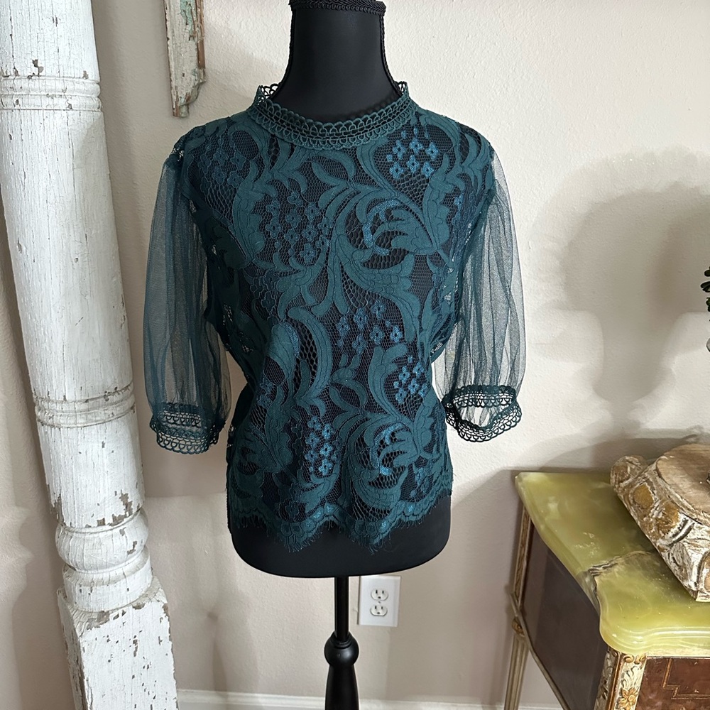 Embellished Black and Blue Fitted Blouse